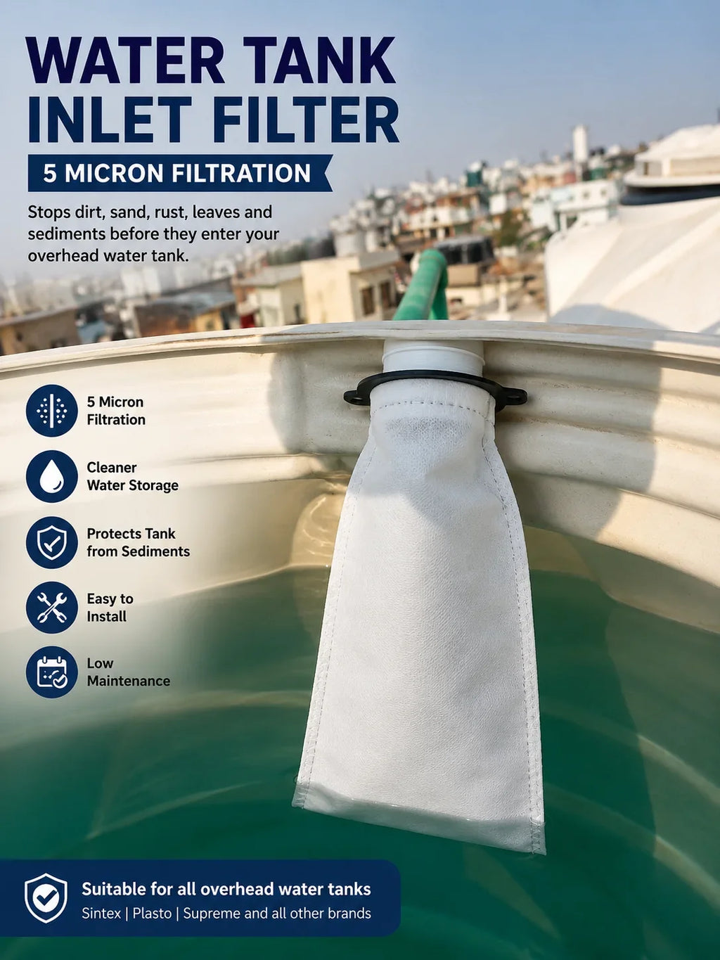 ( Set Of 3 Pcs ) Water Tank Inlet Filter – 5 Micron Sediment Filter